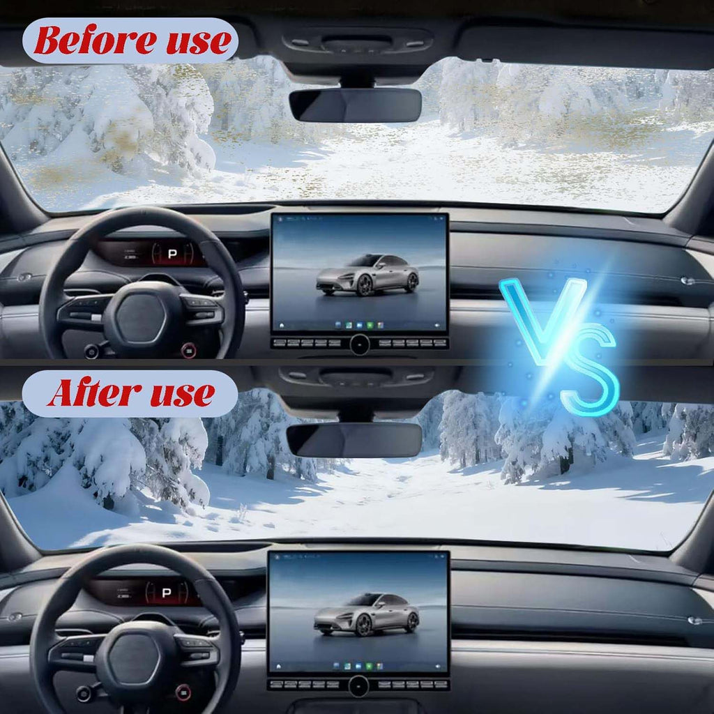 Silver hail protection half car cover with green reflective trim on sedan in snow and rain, day and night comparison, waterproof all-weather protection