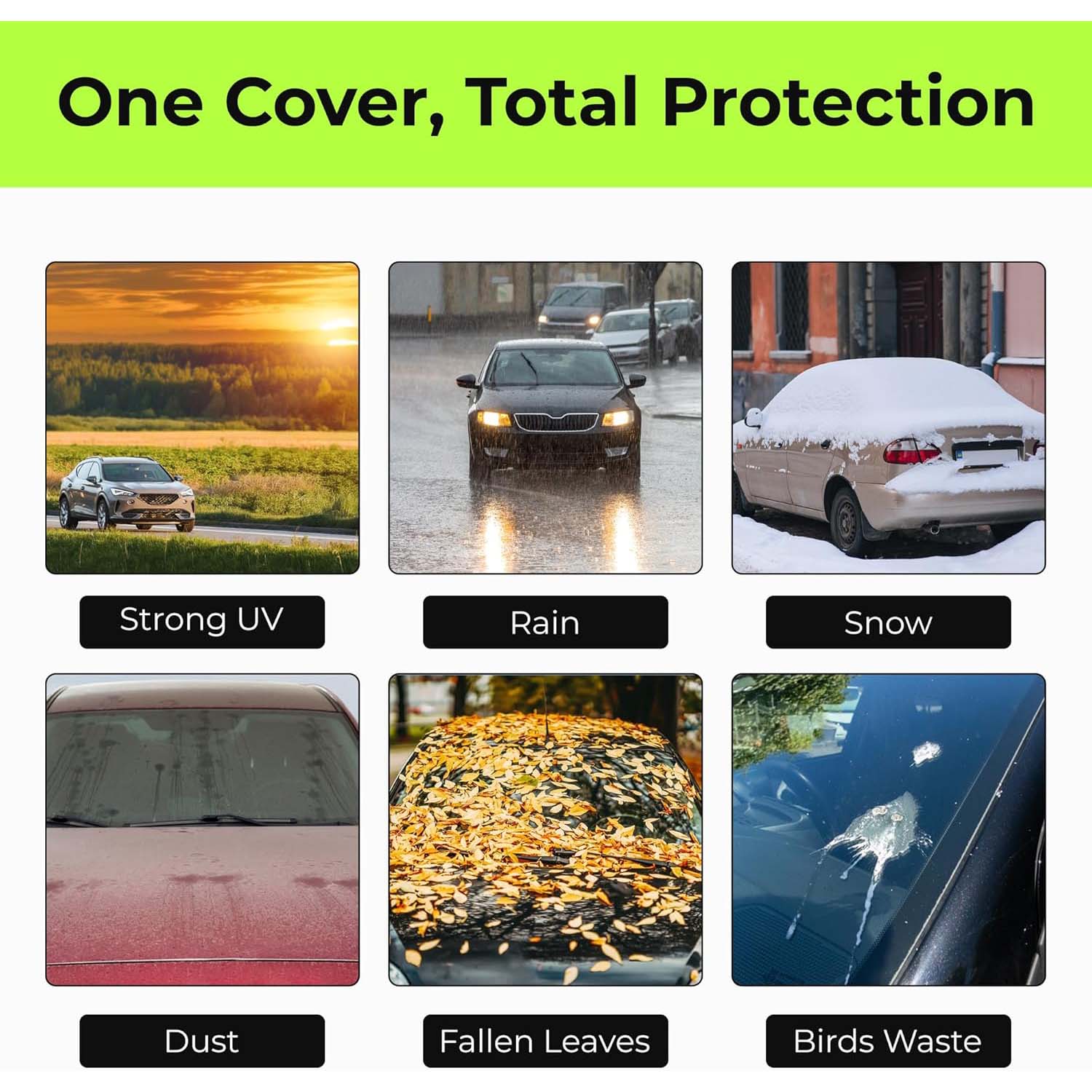 Half car cover one cover total protection against strong UV, rain, snow, dust, fallen leaves and bird waste, all-weather car protection