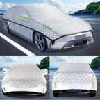 Half car cover compatible with multiple car types sedan hatchback SUV, quick installation in seconds