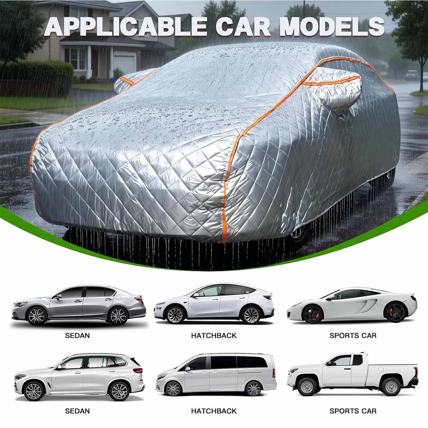 Full car cover compatible with sedan, hatchback, sports car, SUV, MPV and pickup truck, applicable to multiple car models in heavy rain